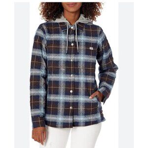 Dickies Womens Flannel Hooded Shirt Jacket Chocolate Brown/Blue Ombre L workwear